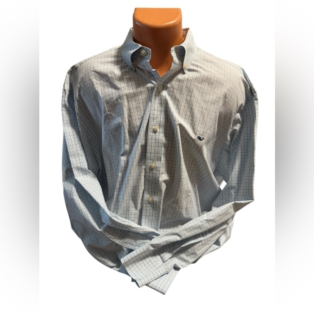 Vineyard Vines XL Blue Check Whale Shirt Long Sleeve Button Down Shep & Ian